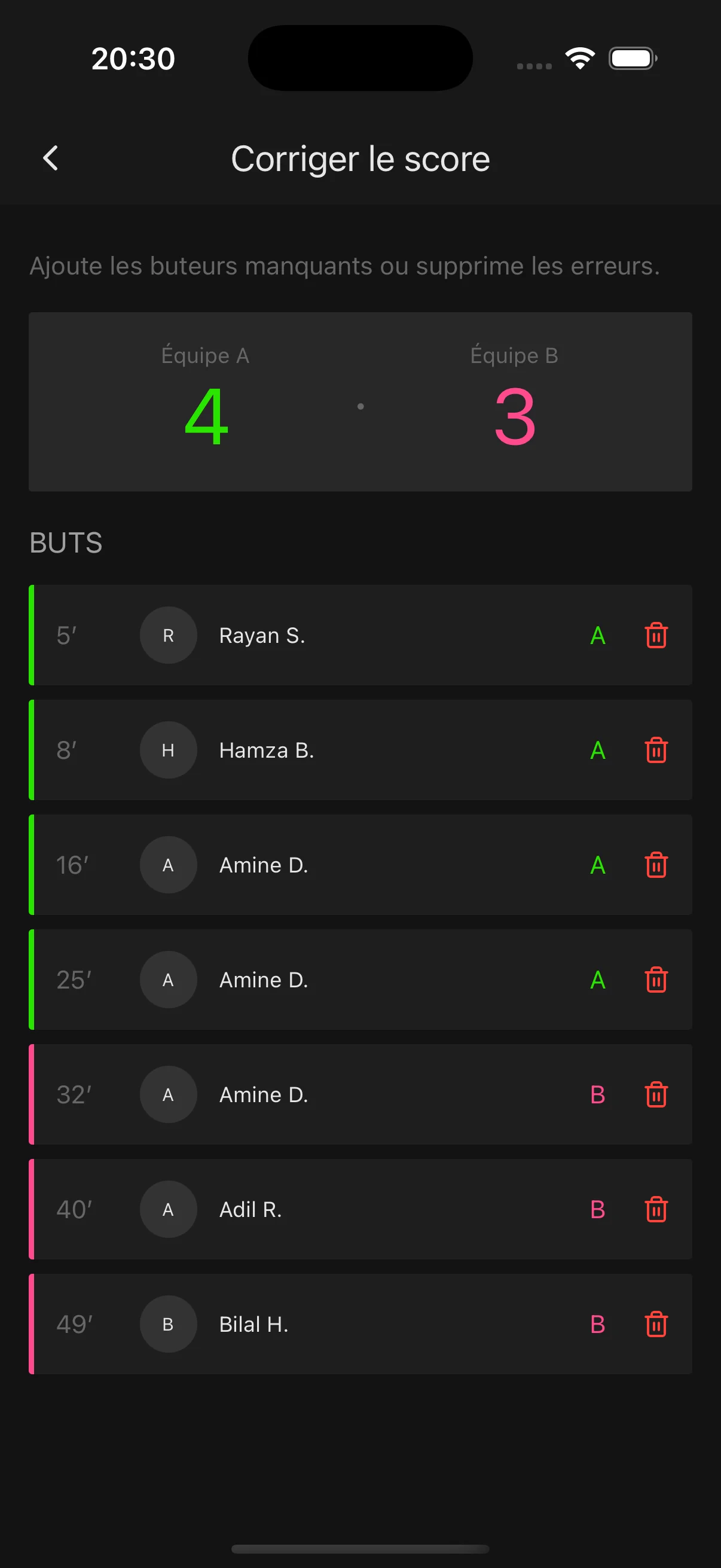 Five — correction de score détaillée